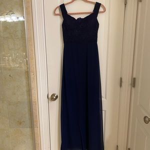 Lulu’s Navy off the shoulder floor length gown